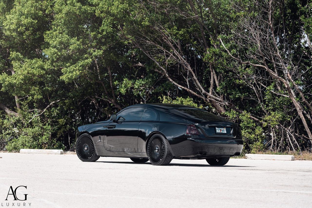 The Stunning Gloss Black Rolls-Royce Wraith with AGL45 Monoblock 24″ Wheels by AG Luxury