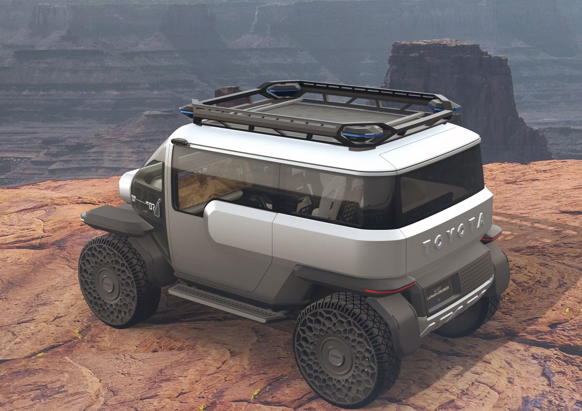 Toyota unveils a Baby Lunar Cruiser concept that astronauts could drive across the moon - complete with an augmented reality display, airless tyres, and joystick controllers