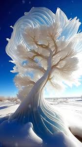 Perched gracefully upon a snow-draped slope, a majestic tree emerges, its branches adorned with a glistening layer of pure, untouched snow.vouyen